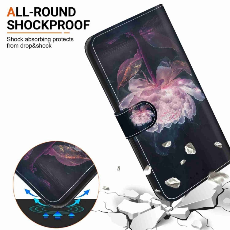 For Tecno Spark 30C Crystal Texture Colored Drawing Leather Phone Case(Purple Peony) - Tecno Cases by buy2fix | Online Shopping UK | buy2fix