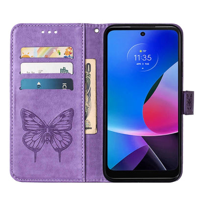 For Motorola Moto G Play 4G 2024 Embossed Butterfly Leather Phone Case(Purple) - Motorola Cases by buy2fix | Online Shopping UK | buy2fix