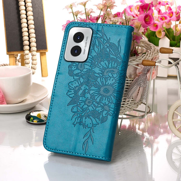 For Motorola Moto G Play 4G 2024 Embossed Butterfly Leather Phone Case(Blue) - Motorola Cases by buy2fix | Online Shopping UK | buy2fix