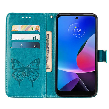 For Motorola Moto G Play 4G 2024 Embossed Butterfly Leather Phone Case(Blue) - Motorola Cases by buy2fix | Online Shopping UK | buy2fix