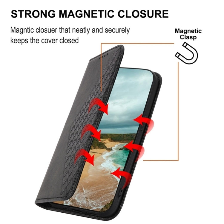 For iPhone 16e Cubic Grid Calf Texture Magnetic Leather Phone Case(Black) - iPhone 16e Cases by buy2fix | Online Shopping UK | buy2fix