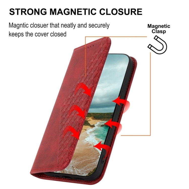 For iPhone SE 2024 Cubic Grid Calf Texture Magnetic Leather Phone Case(Red) - More iPhone Cases by buy2fix | Online Shopping UK | buy2fix