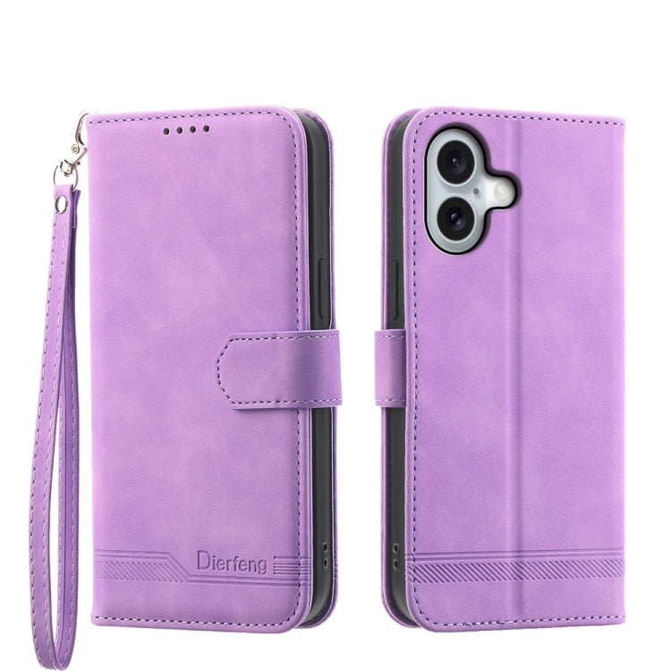 For iPhone 16 Dierfeng Dream Line TPU + PU Leather Phone Case(Purple) - iPhone 16 Cases by buy2fix | Online Shopping UK | buy2fix