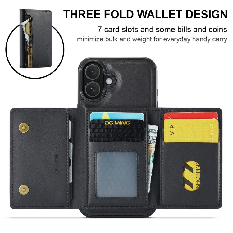 For iPhone 16 Plus DG.MING M5 Series Zip RFID Multi Card Detachable Leather Phone Case(Black) - iPhone 16 Plus Cases by DG.MING | Online Shopping UK | buy2fix