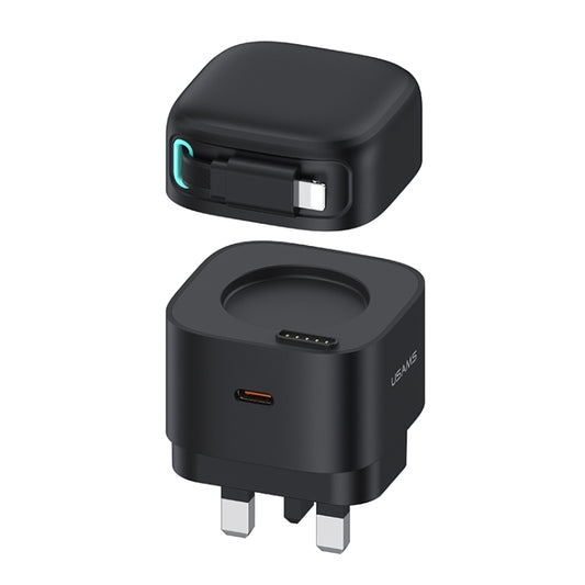 USAMS US-CC211 SMF Series PD35W 8 Pin + Type-C Dual Port GaN Fast Charger, UK Plug(Black) - USB Charger by USAMS | Online Shopping UK | buy2fix