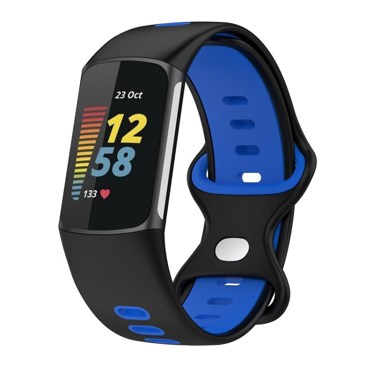 For Fitbit Charge 6 Two Color Silicone Watch Band(Black Blue) - Watch Bands by buy2fix | Online Shopping UK | buy2fix