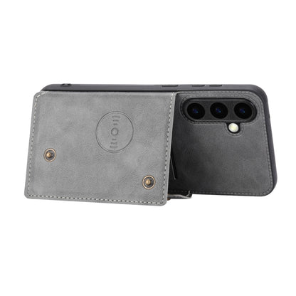 For Samsung Galaxy S24 5G Double Buckle Card Slots Magnetic Phone Case(Grey) - Galaxy S24 5G Cases by buy2fix | Online Shopping UK | buy2fix