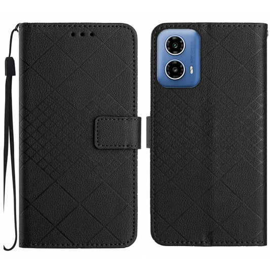 For Motorola Edge 5G 2024 Rhombic Grid Texture Leather Phone Case(Black) - Motorola Cases by buy2fix | Online Shopping UK | buy2fix