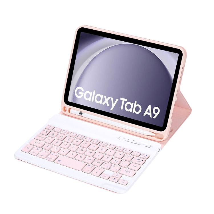 For Samsung Galaxy Tab A9 X110/X115 A221B Candy Color TPU Bluetooth Keyboard Leather Tablet Case with Pen Holder(Pink) - Samsung Keyboard by buy2fix | Online Shopping UK | buy2fix