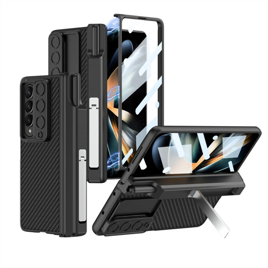 For Samsung Galaxy Z Fold4 GKK Magnetic Hinge Flip Leather Phone Case with Holder(Carbon Fiber) - Galaxy Z Fold4 5G Cases by GKK | Online Shopping UK | buy2fix