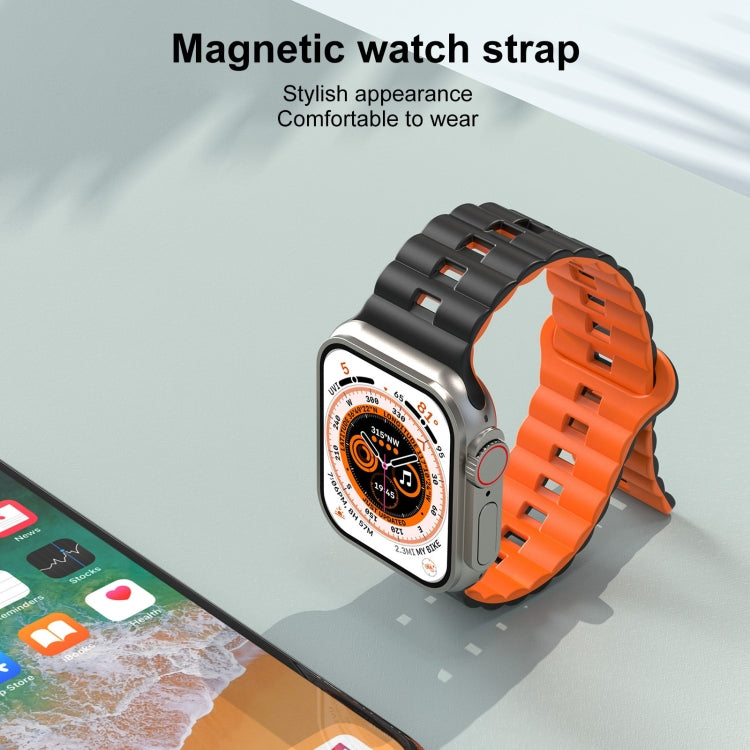 For Apple Watch SE 2023 44mm Reverse Buckle Two Color Magnetic Silicone Watch Band(Grey+Orange) - Watch Bands by buy2fix | Online Shopping UK | buy2fix