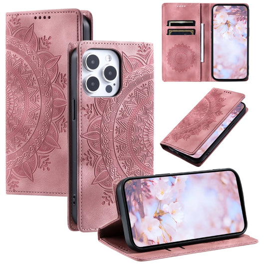 For iPhone 16 Pro Max Totem Embossed Magnetic Leather Phone Case(Rose Gold) - iPhone 16 Pro Max Cases by buy2fix | Online Shopping UK | buy2fix