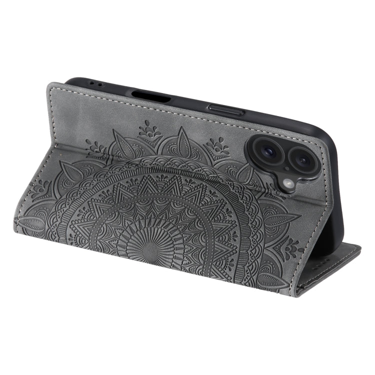 For iPhone 16 Totem Embossed Magnetic Leather Phone Case(Grey) - iPhone 16 Cases by buy2fix | Online Shopping UK | buy2fix