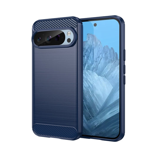 For Google Pixel 9 Carbon Fiber Brushed Texture TPU Phone Case(Blue) - Google Cases by buy2fix | Online Shopping UK | buy2fix