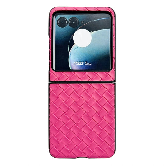 For Motorola Razr 40 Ultra Woven Texture Folding PU Phone Case(Rose Red) - Motorola Cases by buy2fix | Online Shopping UK | buy2fix