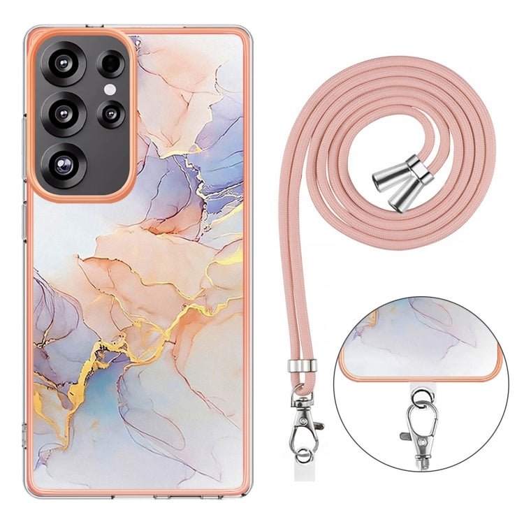 For Samsung Galaxy S25 Ultra 5G Electroplating Pattern IMD TPU Shockproof Case with Neck Lanyard(Milky Way White Marble) - Galaxy S25 Ultra 5G Cases by buy2fix | Online Shopping UK | buy2fix