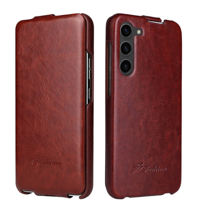 For Samsung Galaxy S24 5G Fierre Shann 64 Texture Vertical Flip PU Leather Phone Case(Brown) - Galaxy S24 5G Cases by FIERRE SHANN | Online Shopping UK | buy2fix