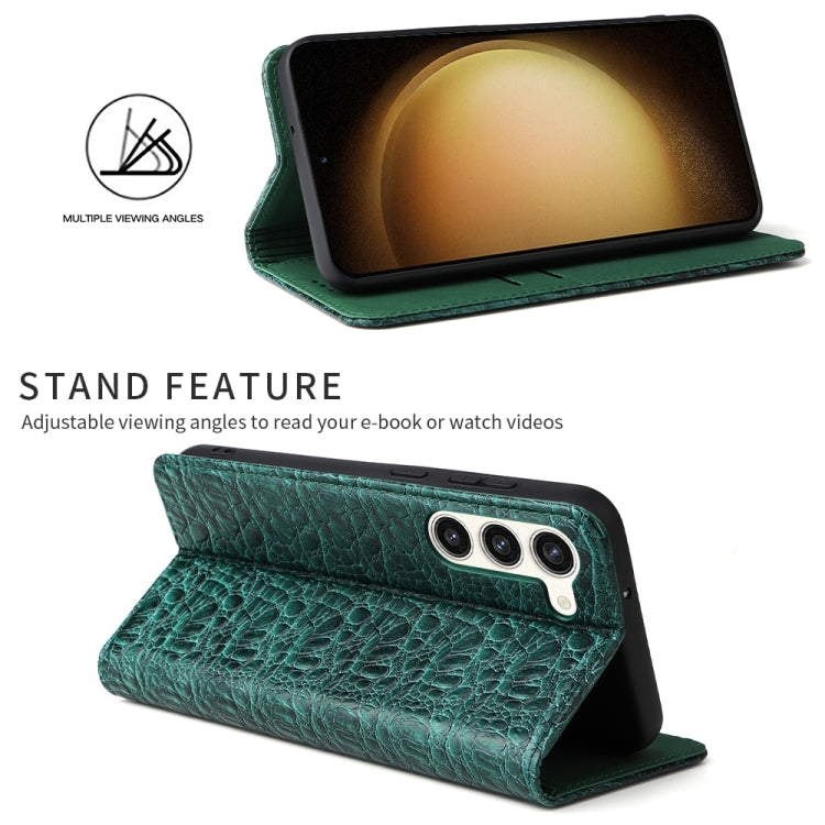 For Samsung Galaxy S24 5G Fierre Shann Crocodile Texture Magnetic Genuine Leather Phone Case(Green) - Galaxy S24 5G Cases by FIERRE SHANN | Online Shopping UK | buy2fix