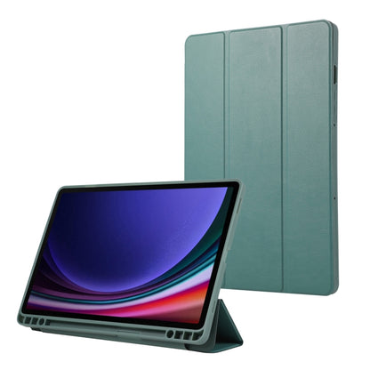 For Samsung Galaxy Tab S9 FE 3-Fold Pure Color TPU Leather Tablet Case with Pen Slot(Dark Green) - Galaxy Tab S9 FE by buy2fix | Online Shopping UK | buy2fix