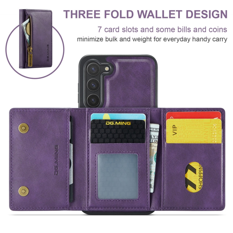 For Samsung Galaxy S23 DG.MING M5 Series Zip RFID Multi Card Detachable Leather Phone Case(Purple) - Galaxy S23 5G Cases by DG.MING | Online Shopping UK | buy2fix