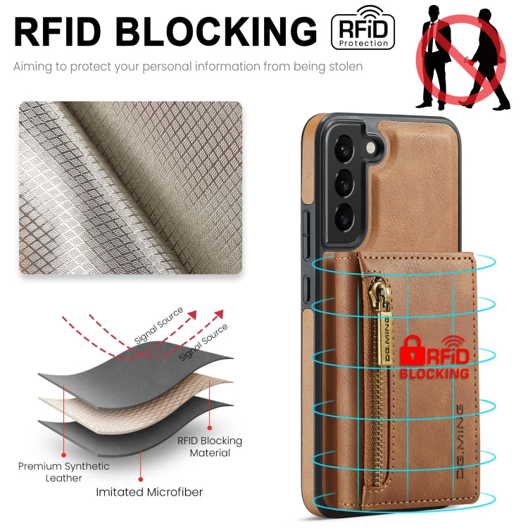 For Samsung Galaxy S22+ DG.MING M5 Series Zip RFID Multi Card Detachable Leather Phone Case(Brown) - Galaxy S22+ 5G Cases by DG.MING | Online Shopping UK | buy2fix