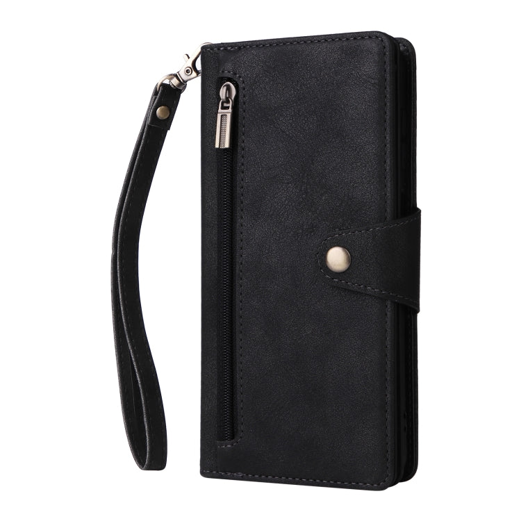 For Samsung Galaxy S23 FE 5G Rivet Buckle 9 Cards 3-Fold Wallet Leather Phone Case(Black) - Galaxy S23 FE 5G Cases by buy2fix | Online Shopping UK | buy2fix