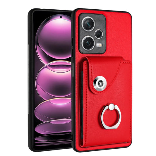 For Xiaomi Redmi Note 12 Pro+ 5G Global Organ Card Bag Ring Holder PU Phone Case(Red) - Xiaomi Cases by buy2fix | Online Shopping UK | buy2fix