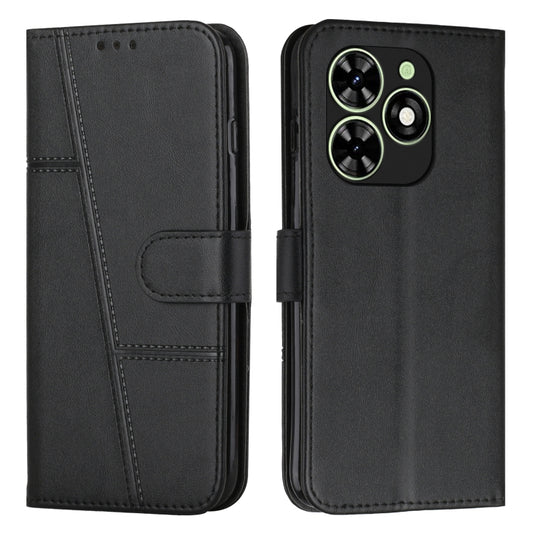 For Tecno Spark Go 2024 / POP 8 Stitching Calf Texture Buckle Leather Phone Case(Black) - Tecno Cases by buy2fix | Online Shopping UK | buy2fix