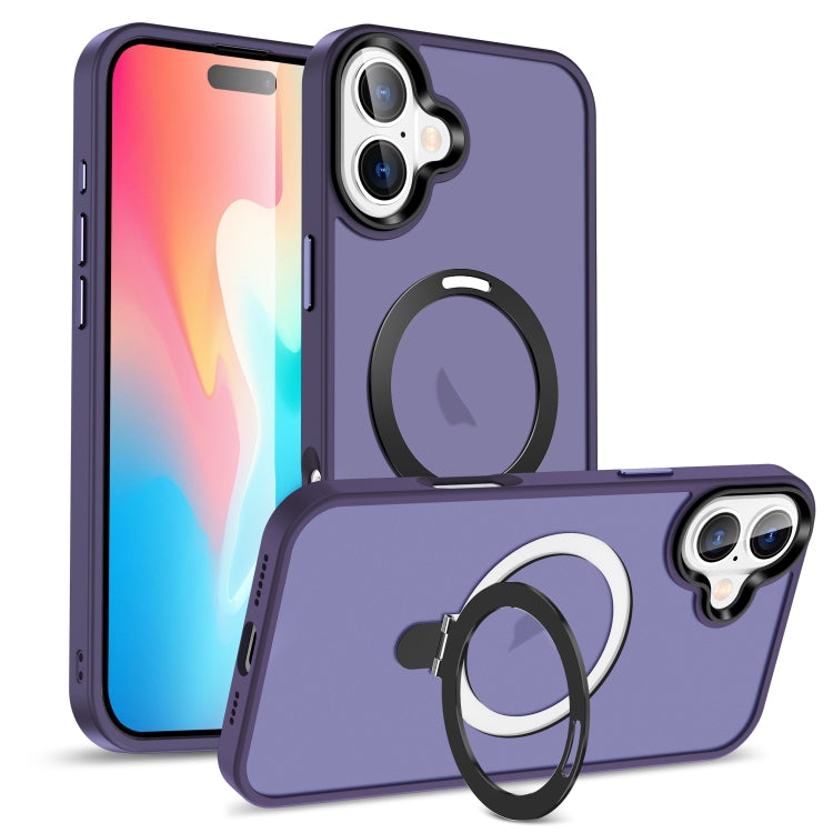 For iPhone 16 Plus Skin-feel MagSafe Holder PC Hybrid TPU Phone Case(Dark Purple) - iPhone 16 Plus Cases by buy2fix | Online Shopping UK | buy2fix