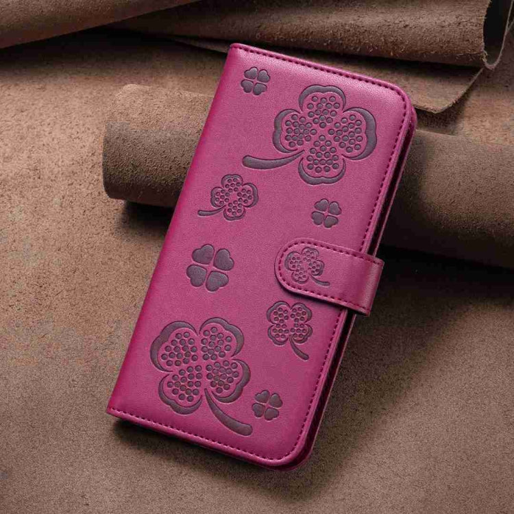 For Xiaomi Redmi 13C Four-leaf Embossed Leather Phone Case(Rose Red) - 13C Cases by buy2fix | Online Shopping UK | buy2fix