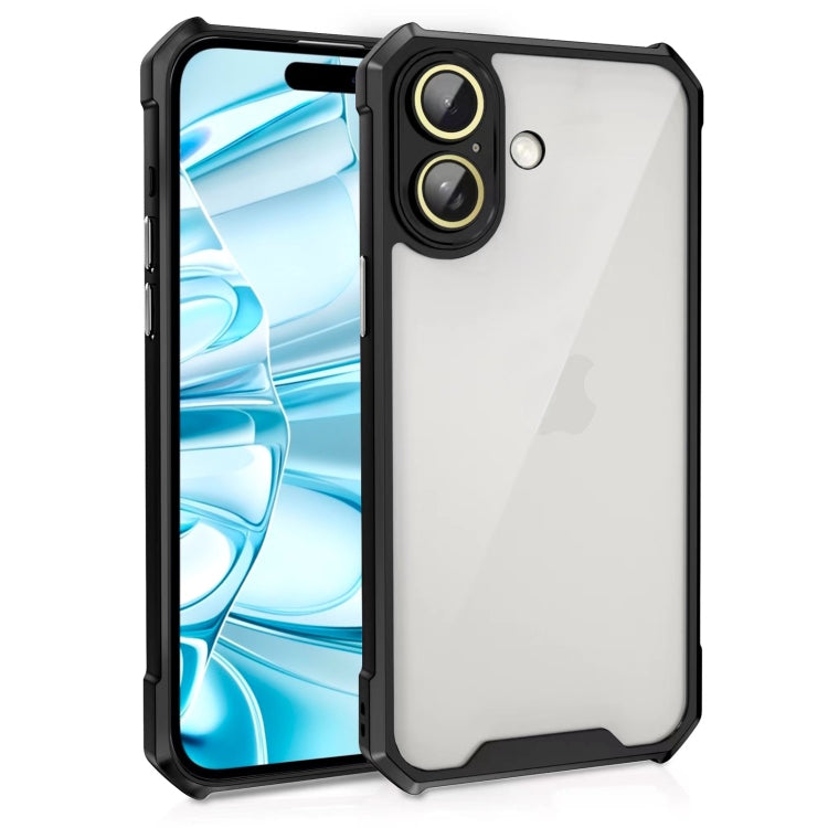 For iPhone 16 Shockproof Acrylic Phone Case with Lens Glass Film(Black) - iPhone 16 Cases by buy2fix | Online Shopping UK | buy2fix