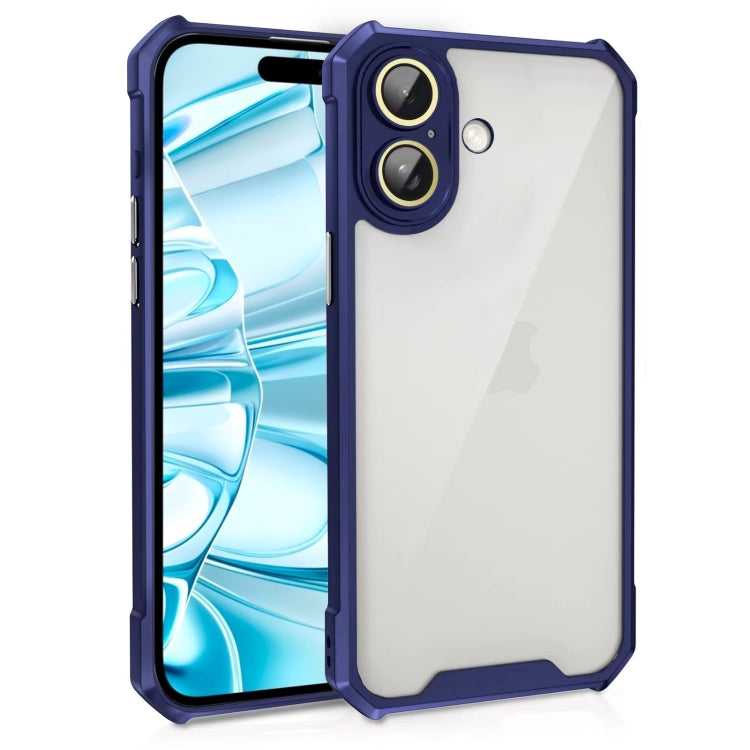 For iPhone 16 Shockproof Acrylic Phone Case with Lens Glass Film(Blue) - iPhone 16 Cases by buy2fix | Online Shopping UK | buy2fix