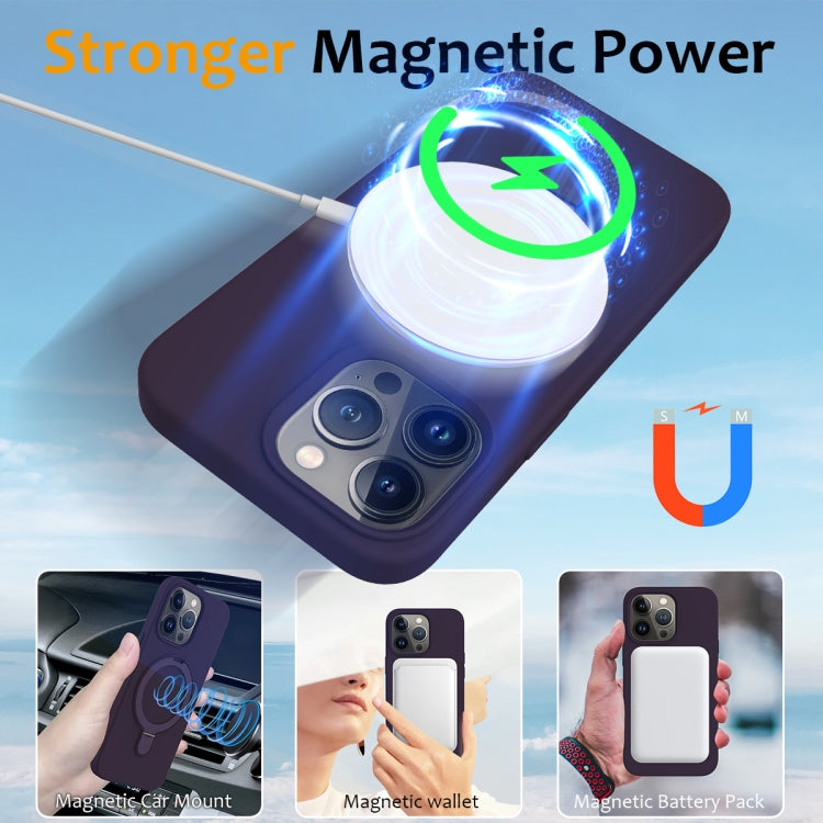 For iPhone 14 Pro Max MagSafe Magnetic Liquid Silicone Phone Case with Ring Holder(Purple) - iPhone 14 Pro Max Cases by buy2fix | Online Shopping UK | buy2fix