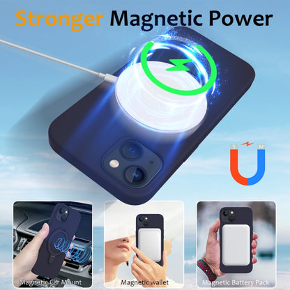 For iPhone 15 MagSafe Magnetic Liquid Silicone Phone Case with Ring Holder(Midnight Blue) - iPhone 15 Cases by buy2fix | Online Shopping UK | buy2fix