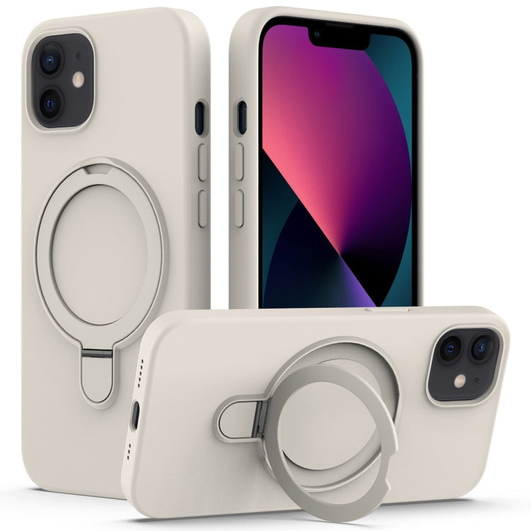 For iPhone 11 MagSafe Magnetic Liquid Silicone Phone Case with Ring Holder(Antique White) - iPhone 11 Cases by buy2fix | Online Shopping UK | buy2fix