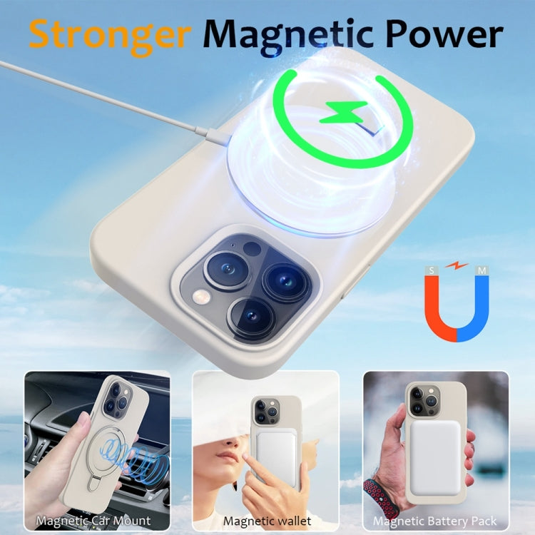 For iPhone 16 Pro Liquid Silicone MagSafe Magnetic Phone Case with Ring Holder(Antique White) - iPhone 16 Pro Cases by buy2fix | Online Shopping UK | buy2fix