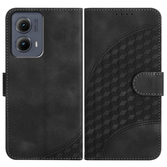 For Motorola Edge 5G 2024 YX0060 Elephant Head Embossed Phone Leather Case with Lanyard(Black) - Motorola Cases by buy2fix | Online Shopping UK | buy2fix