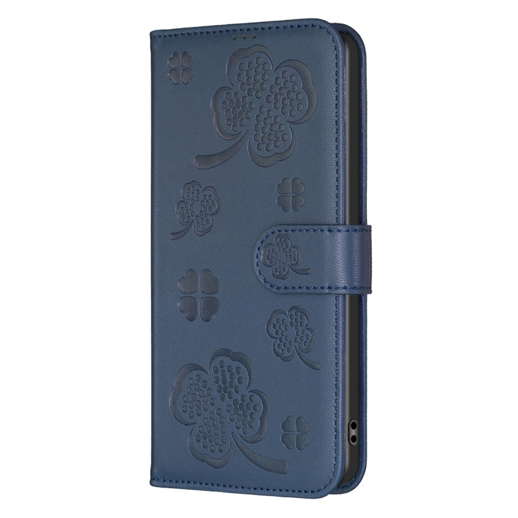 For iPhone 16 Pro Four-leaf Embossed Leather Phone Case(Blue) - iPhone 16 Pro Cases by buy2fix | Online Shopping UK | buy2fix