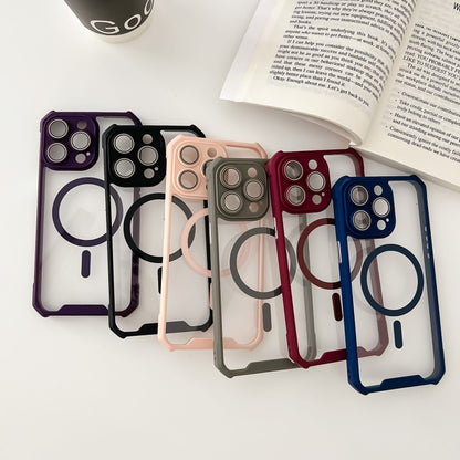 For iPhone 14 Colorful Two-Color Lens Film MagSafe Magnetic Horn Acrylic+TPU Case(Purple) - iPhone 14 Cases by buy2fix | Online Shopping UK | buy2fix