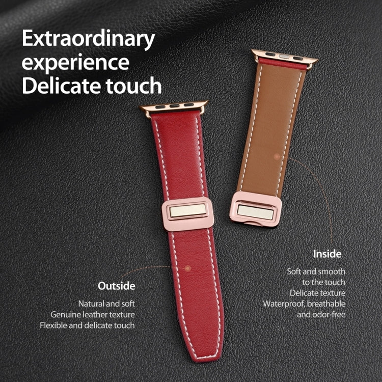 For Apple Watch Series 9 45mm DUX DUCIS YA Series Magnetic Buckle Genuine Leather Watch Band(Red) - Watch Bands by DUX DUCIS | Online Shopping UK | buy2fix