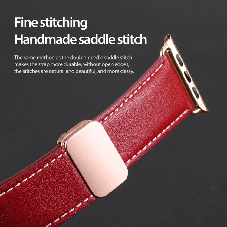 For Apple Watch Series 9 45mm DUX DUCIS YA Series Magnetic Buckle Genuine Leather Watch Band(Red) - Watch Bands by DUX DUCIS | Online Shopping UK | buy2fix