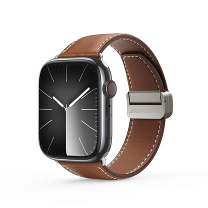 For Apple Watch SE 2022 44mm DUX DUCIS YA Series Magnetic Buckle Genuine Leather Watch Band(Brown) - Watch Bands by DUX DUCIS | Online Shopping UK | buy2fix