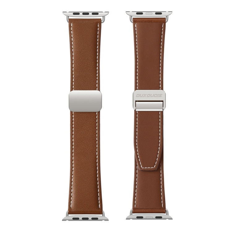 For Apple Watch SE 2022 44mm DUX DUCIS YA Series Magnetic Buckle Genuine Leather Watch Band(Brown) - Watch Bands by DUX DUCIS | Online Shopping UK | buy2fix