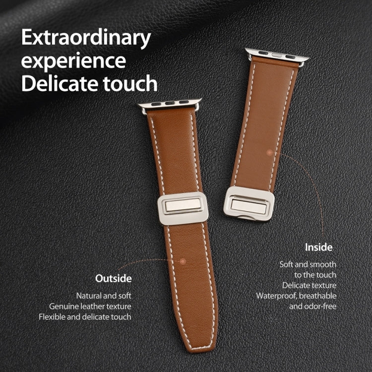 For Apple Watch SE 2022 44mm DUX DUCIS YA Series Magnetic Buckle Genuine Leather Watch Band(Brown) - Watch Bands by DUX DUCIS | Online Shopping UK | buy2fix