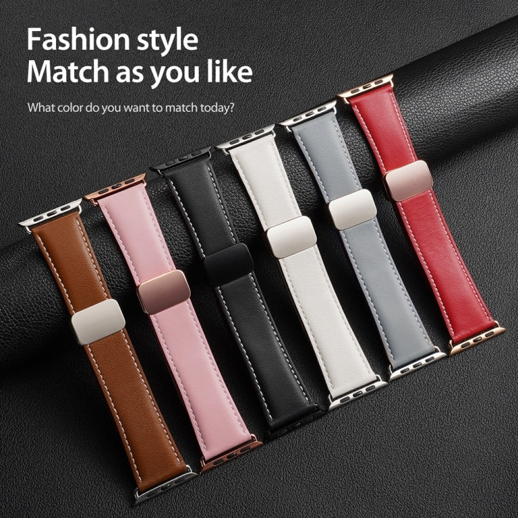 For Apple Watch SE 40mm DUX DUCIS YA Series Magnetic Buckle Genuine Leather Watch Band(Pink) - Watch Bands by DUX DUCIS | Online Shopping UK | buy2fix