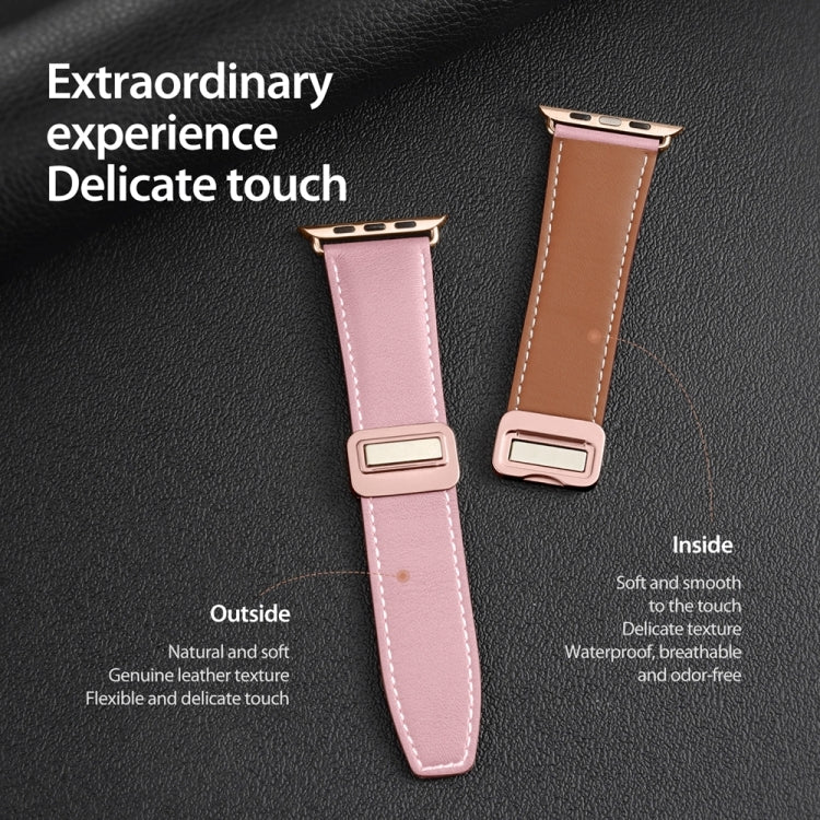 For Apple Watch Series 4 44mm DUX DUCIS YA Series Magnetic Buckle Genuine Leather Watch Band(Pink) - Watch Bands by DUX DUCIS | Online Shopping UK | buy2fix