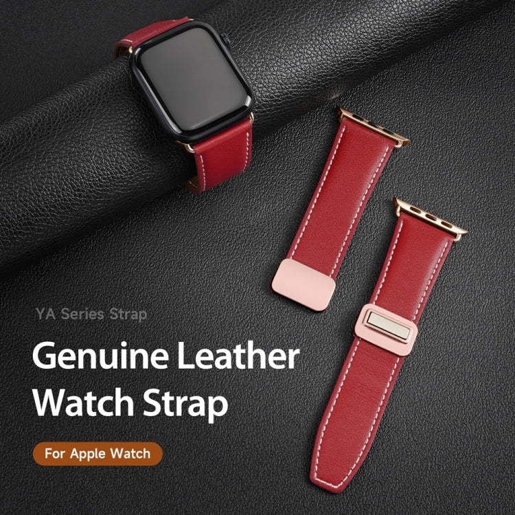 For Apple Watch Series 3 38mm DUX DUCIS YA Series Magnetic Buckle Genuine Leather Watch Band(Red) - Watch Bands by DUX DUCIS | Online Shopping UK | buy2fix