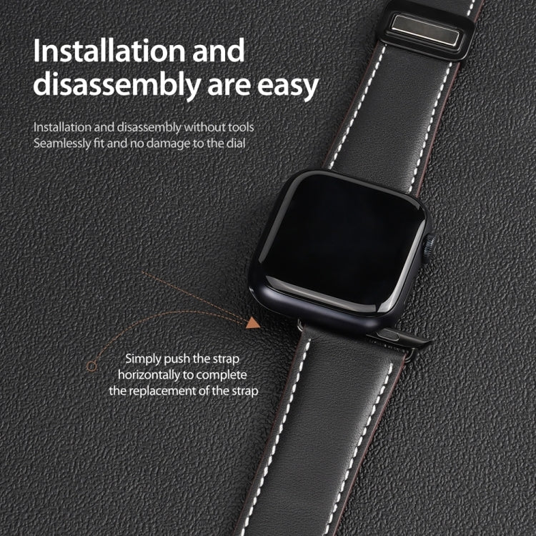 For Apple Watch 38mm DUX DUCIS YA Series Magnetic Buckle Genuine Leather Watch Band(Black) - Watch Bands by DUX DUCIS | Online Shopping UK | buy2fix