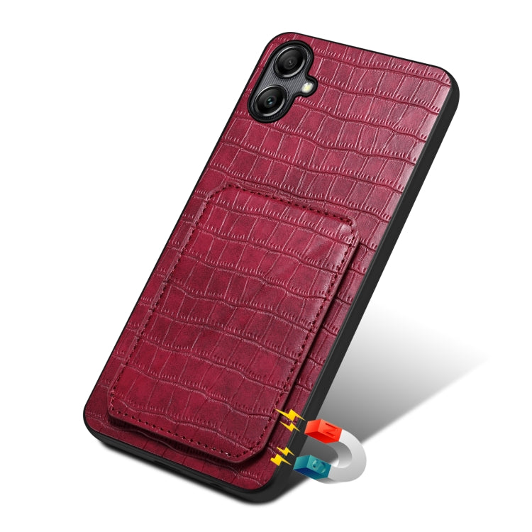 For Samsung Galaxy A22 5G Denior Imitation Crocodile Leather Back Phone Case with Holder(Rose Red) - Galaxy Phone Cases by Denior | Online Shopping UK | buy2fix