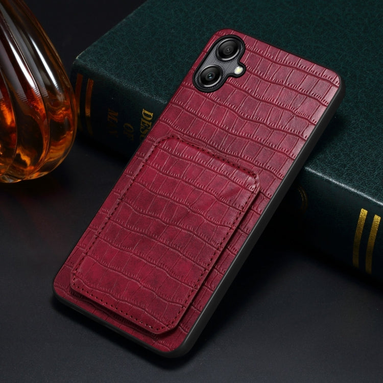 For Samsung Galaxy A52 4G / 5G Denior Imitation Crocodile Leather Back Phone Case with Holder(Rose Red) - Galaxy Phone Cases by Denior | Online Shopping UK | buy2fix